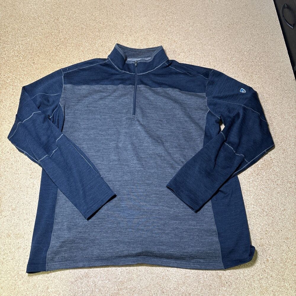 Kuhl Ryzer Sweater Mens XXL Blue Gray Quarter Zip Stretch Fleece Hiking Retro G3